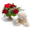 lille buet med røde roser og bamse